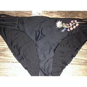 New Ella Moss Women's Shiny Spice High Leg Bikini‎ Bottom Black Size Large
